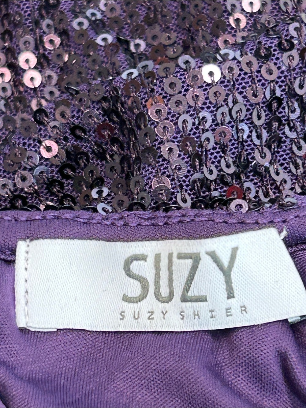 Suzy Shier plum purple Sequin Long Sleeve Peasant Blouse Sz L NWOT sparkly - Picture 8 of 11